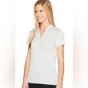 Nike Golf Polo - V-Neck, Short Sleeve, Striped, Gray - Large